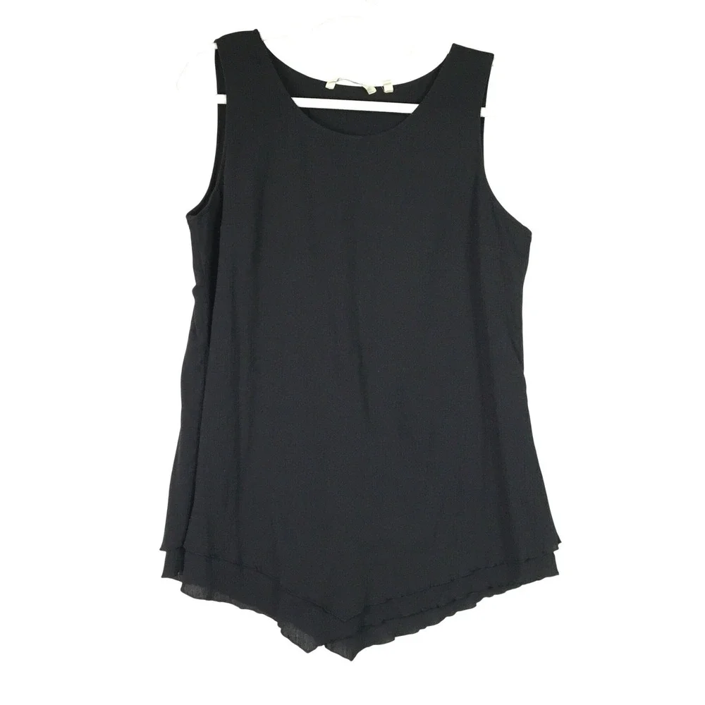 Soft Surroundings Layered Gauze Sharkbite Hem Sleeveless Tank‎ Top M Black